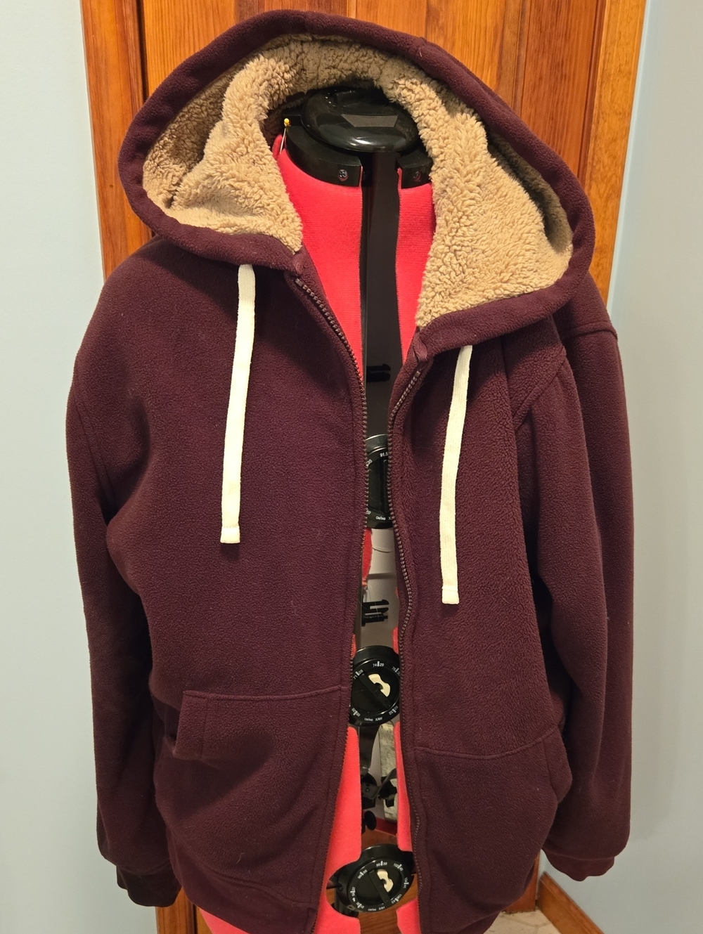 Outdoor Life Men's Hooded Sherpa Jacket in Deep Merlo with Cream Lining